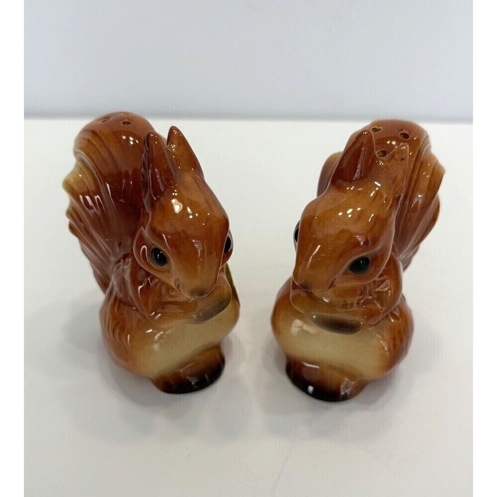 Vintage Goebel Ceramic Squirrels Salt Pepper Shakers Set MCM Brown Stoppers